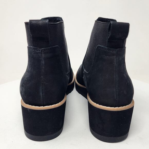 Eileen Fisher Luv Wedge Chelsea Boots Women 7 Black Nubuck Leather Ankle Bootie - Picture 6 of 14